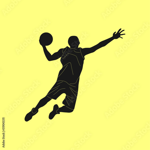 basketball player silhouette Leaping slam dunks jump vector illustration isolated 