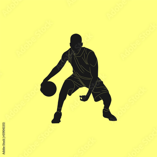 Dribble running basket ball player silhouette vector illustration