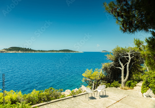 Wallpaper Mural Sea landscape, Adriatic Sea, Croatia, two rocky islands on the horizon, an observation deck Torontodigital.ca
