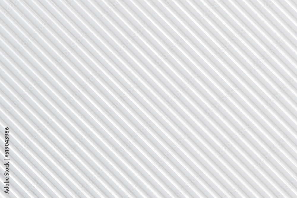 White tube shape diagonal stripes for background or template. Grid of straight parallel lines, 3d rendering