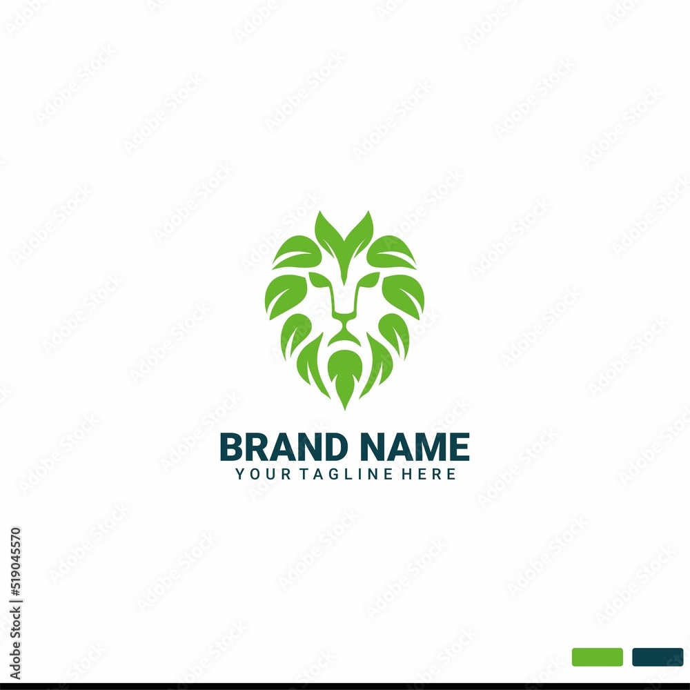 Lion and leaf logo design premium vector