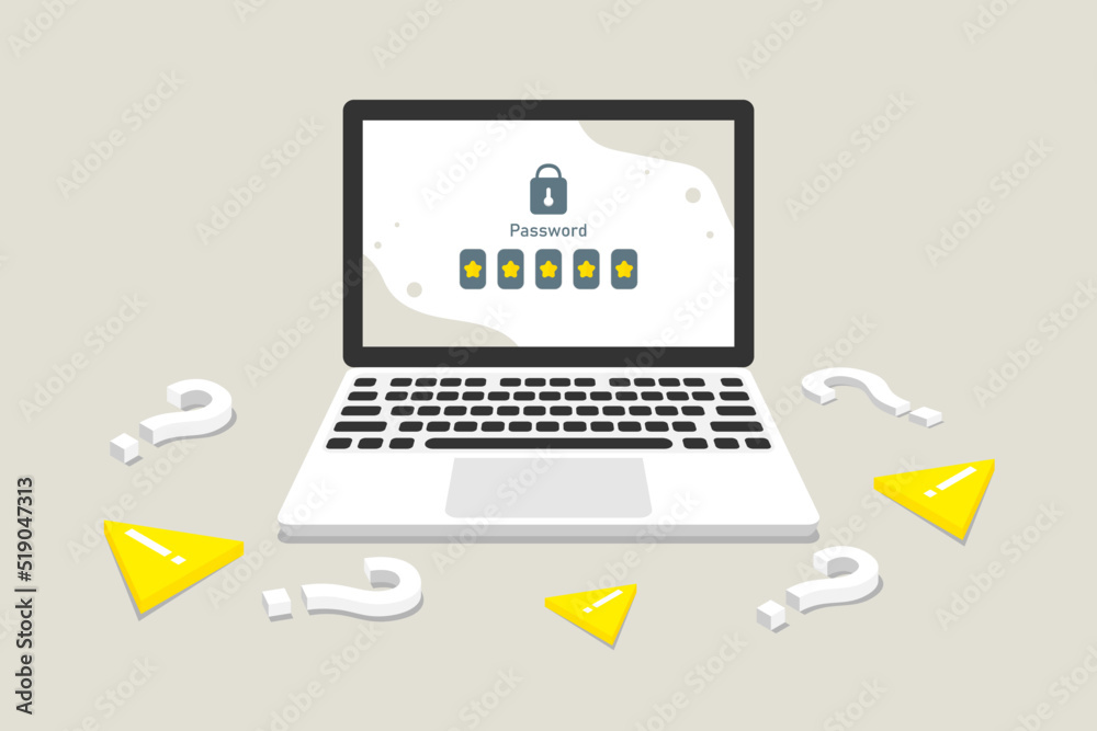 Caution using personal laptop at enter password, Digital marketing illustration.