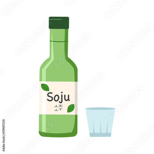 Soju bottle concept vector illustration. Korean alcohol drink in flat design on white background.