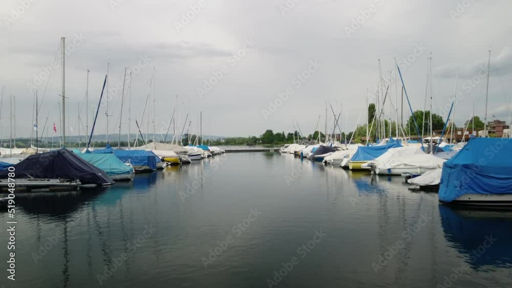 Flight through the Marina of lake Zug Flight through the Marina of lake Zug