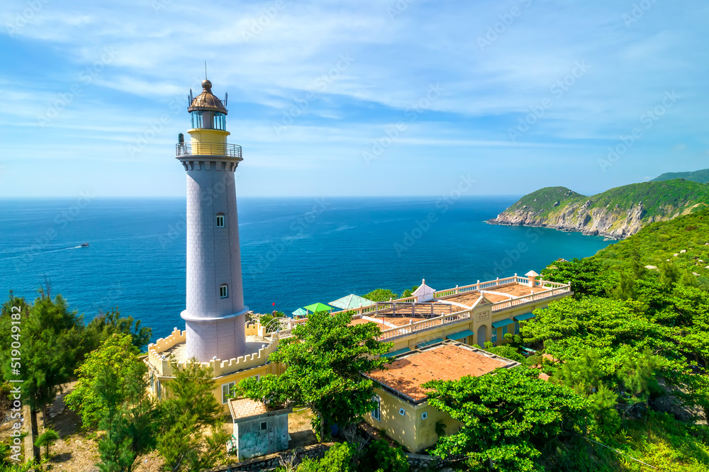 Aerial view Dai Lanh lighthouse, Phu Yen, Vietnam. This is the easternmost point on the mainland of Vietnam