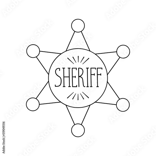 Line Sheriff Badge Icon Isolated On White Background. Outline vector illustration