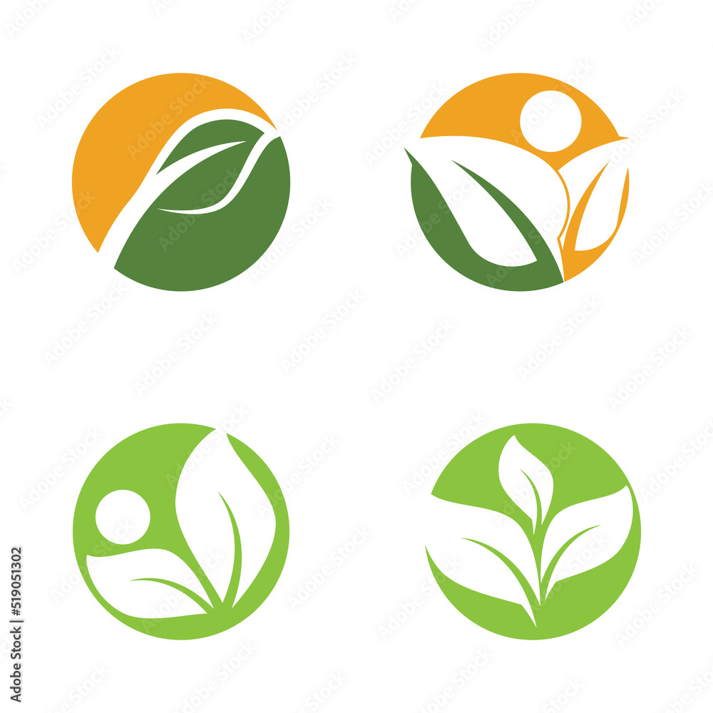 Fototapeta premium Green leaf illustration nature logo design
