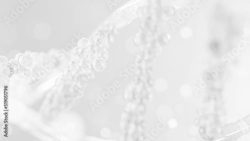 DNA molecule from particles. has white appearance, transparent. can be used in education, science or medicine industry background. Animation, 3D Render.