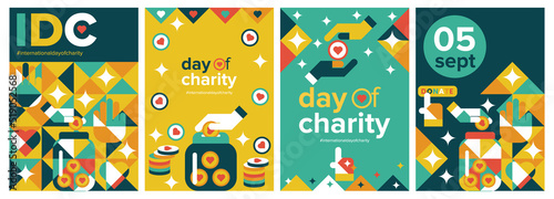 International day of charity greeting card vector collection set
