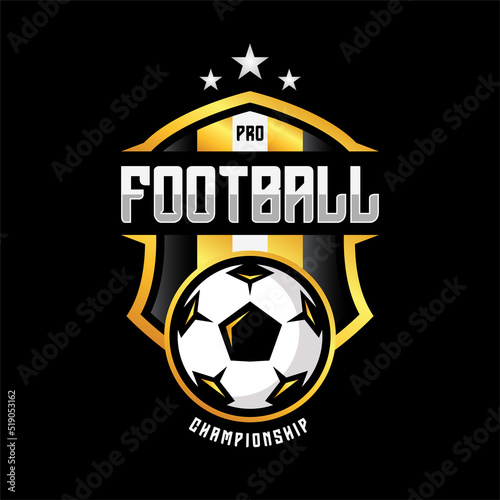 Soccer Gold color Football Badge Logo Design Templates | Sport Team Identity Vector Illustrations isolated on black Background