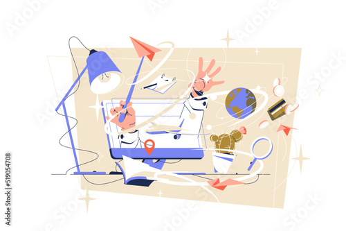 Character make magic out of laptop screen