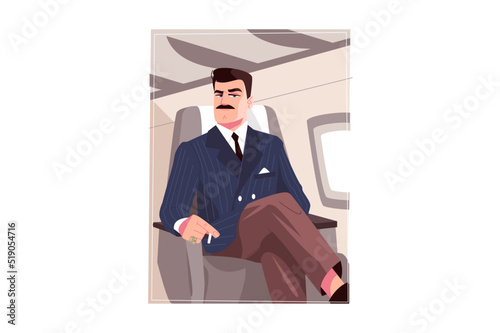 Business man on private airplane seat