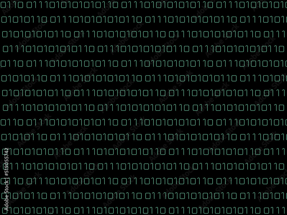0と1が並ぶ二進法で表示されたコンピューターのデータ、パターン背景