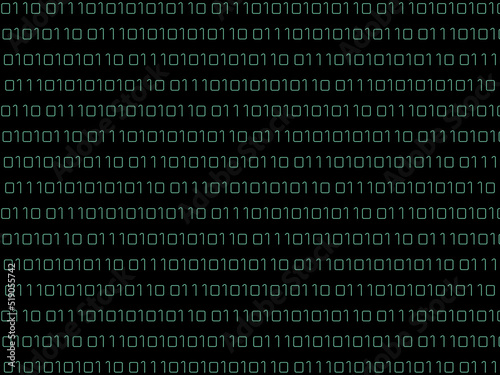 0と1が並ぶ二進法で表示されたコンピューターのデータ、パターン背景