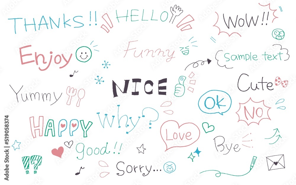 手書きペン風のシンプルな英語の文字セット カラフル 手書きペン風のシンプルな英語の文字セット カラフル