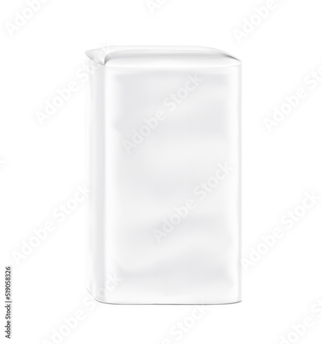 Tall stand bag with handle mockup. Vector illustration isolated on white background. Perfect for presentation diapers, nappies, tissue, wipes, food, household, etc. EPS10.	