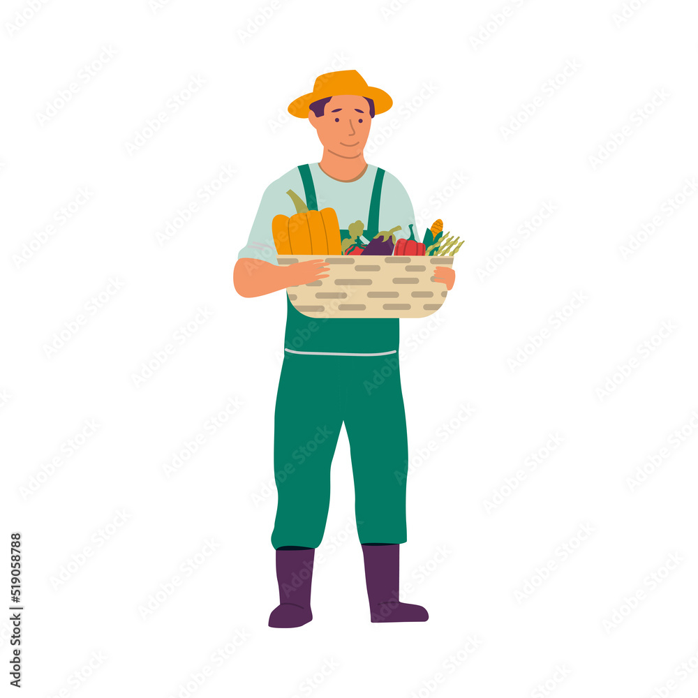 Vegans and organic food. Cartoon vegetarians with natural eco food, characters with healthy lifestyle. Man hold box with fruits and vegetables. Garden products vector cartoon flat set Vegans and organic food. Cartoon vegetarians with natural eco food, characters with healthy lifestyle. Man hold box with fruits and vegetables. Garden products vector cartoon flat set