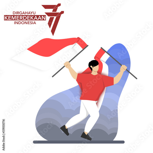 People celebrate Indonesian Independence Day, August 17th by holding the Indonesian national flag. Can be used for greeting cards, invitations, posters, banners, postcards, websites, motion graphics.