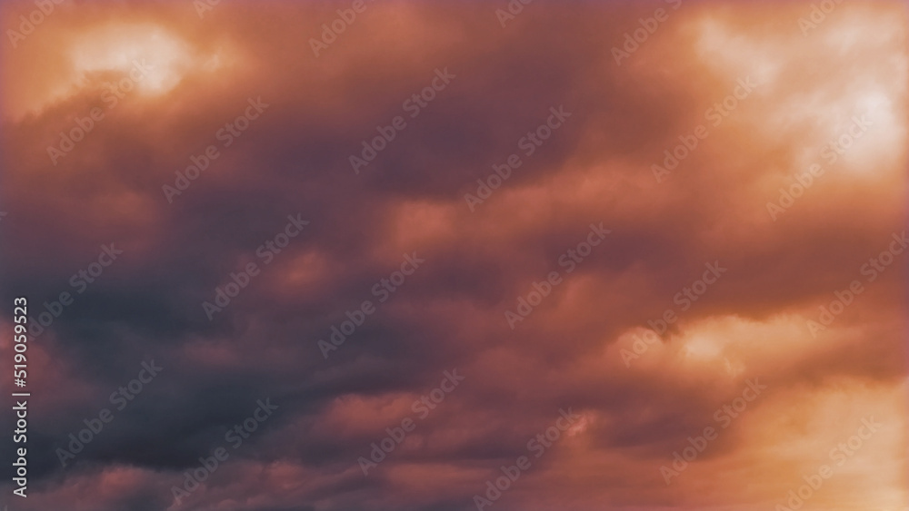 red and golden romantic sundown clouds bg - abstract 3D rendering