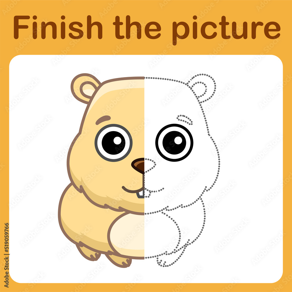 Connect the dot and complete the picture. Simple coloring book of guinea pig, hamster. Drawing game for children Connect the dot and complete the picture. Simple coloring book of guinea pig, hamster. Drawing game for children