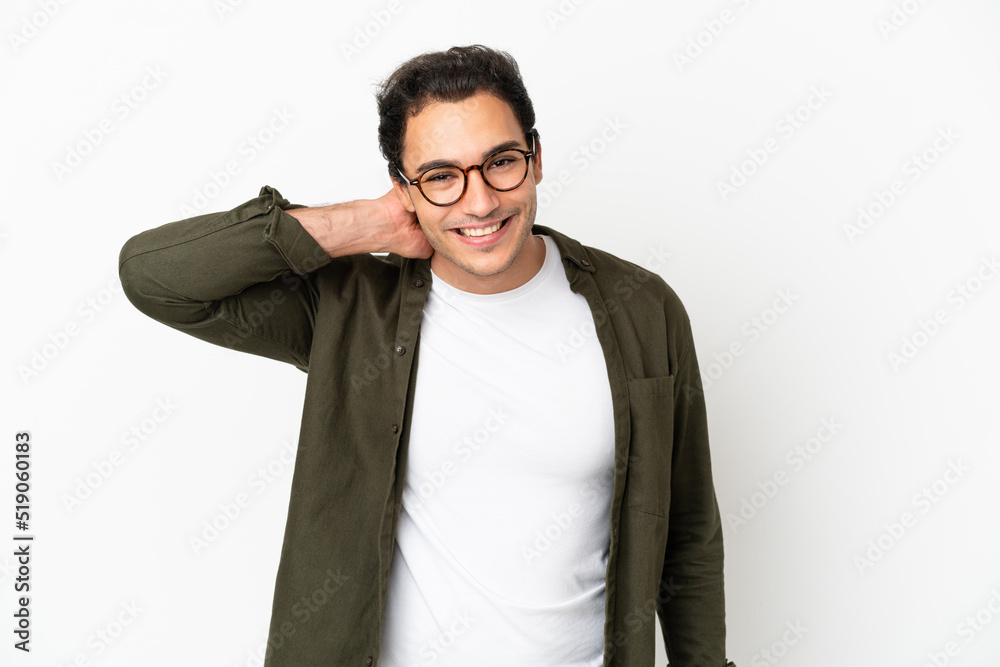 Caucasian handsome man over isolated white background laughing Caucasian handsome man over isolated white background laughing