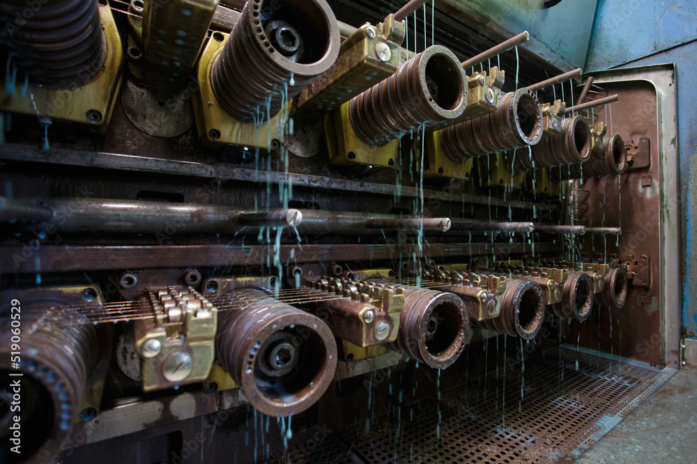 Interior of copper wire rolling machine. Interior of copper wire rolling machine.