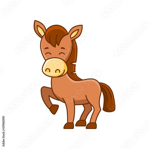 Farm animal. Funny little horse in a cartoon style