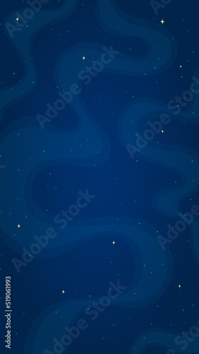 Dark blue space background vector illustration. Flat style vertical space backdrop with abstract star systems on blue color background for astronomy wallpaper design or children science graphic.