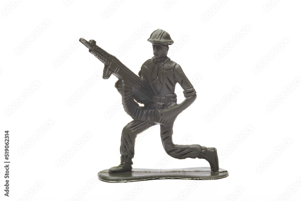 Plastic toy soldier isolated on white background