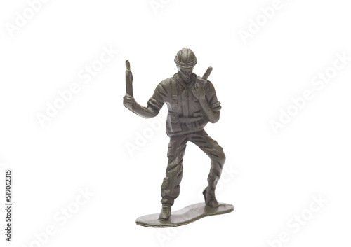 Plastic toy soldier isolated on white background