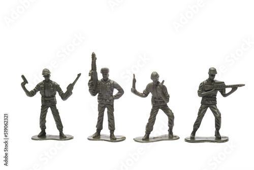 Army plastic toy soldiers isolated on white background