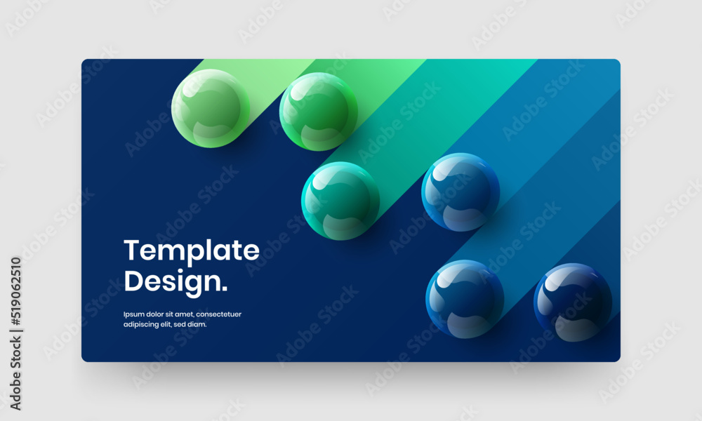 Premium realistic spheres book cover illustration. Multicolored corporate brochure vector design layout.