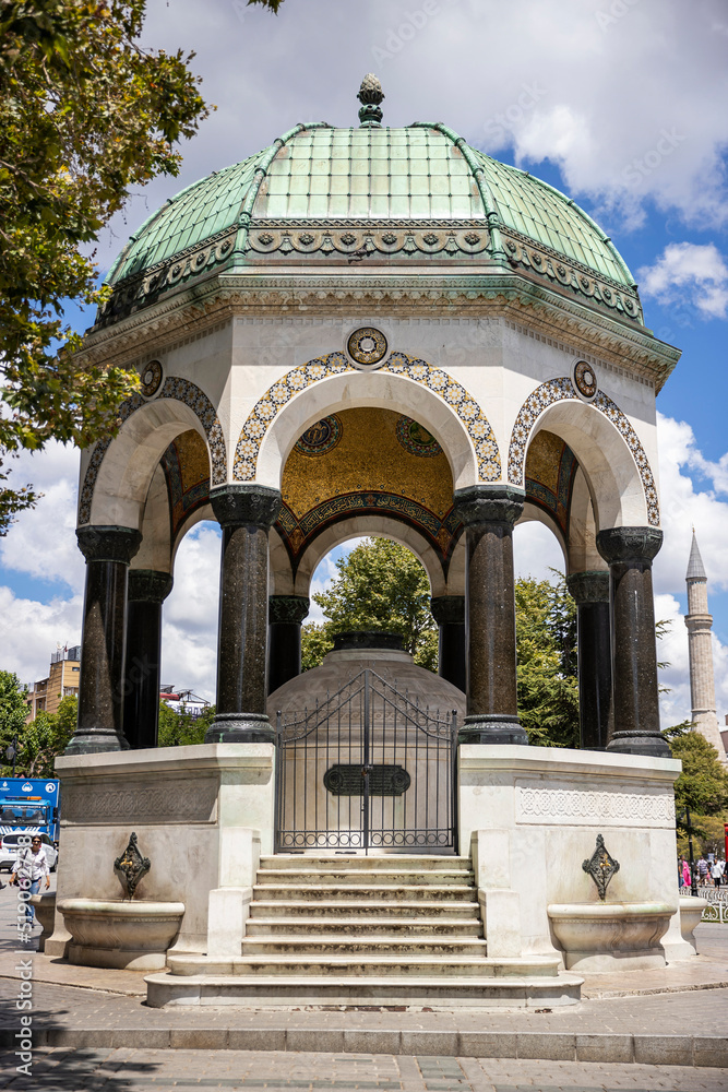 German Fountain (Alman Çeşmesi) in Sultan Ahmed Park. German Emperor II. It is Wilhelm's gift to Sultana. Built in Germany and installed in Istanbul in 1901