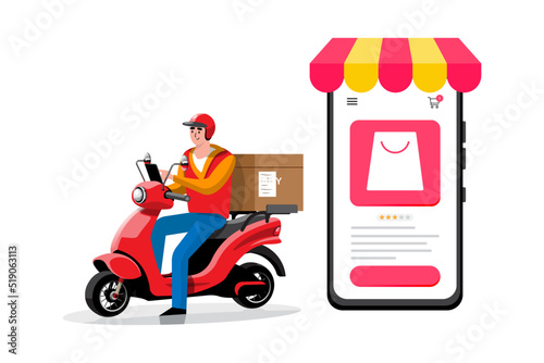 Online delivery service , online order tracking, delivery home and office. Scooter delivery. Shipping. Vector illustration