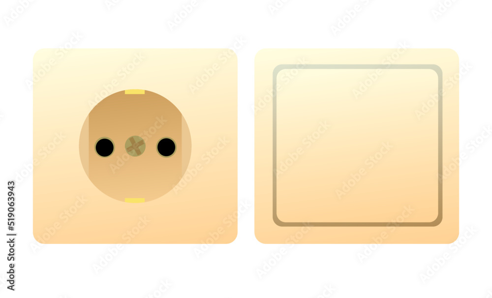 Socket and Switch. Electrical appliances for home network. Spare parts for work of an electrician. Isolated on white background. Vector Socket and Switch. Electrical appliances for home network. Spare parts for work of an electrician. Isolated on white background. Vector
