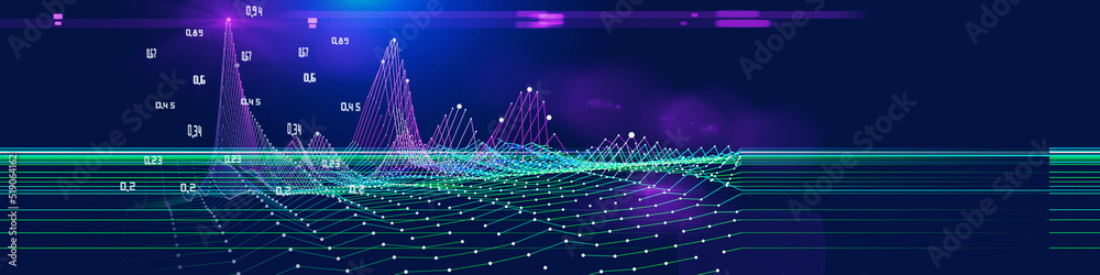 Obraz premium Abstract background board virtual graph grid on blue. Presentation concept of 3d algorithms. Big Data. Banner for business, science and technology.