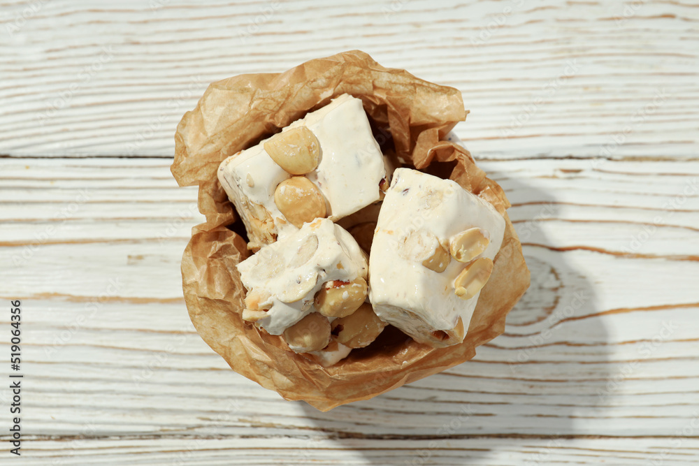 Fototapeta premium Concept of tasty food with nougat, close up