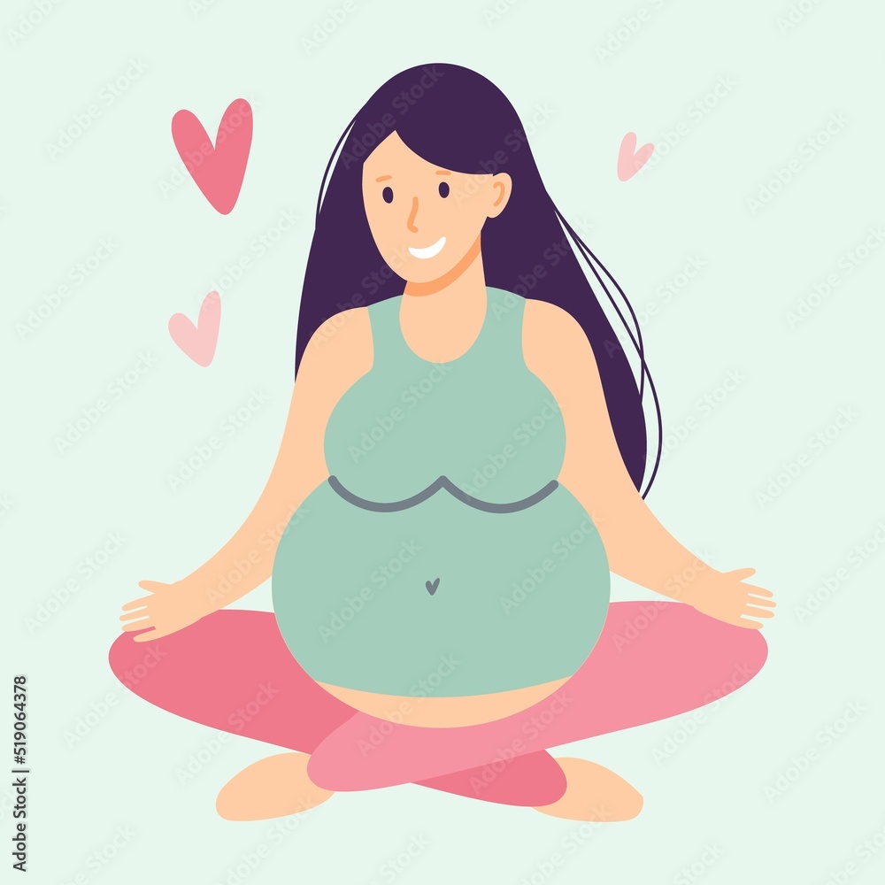 A pregnant woman is sitting in a lotus position doing yoga. Yoga and pregnancy. Vector illustration A pregnant woman is sitting in a lotus position doing yoga. Yoga and pregnancy. Vector illustration