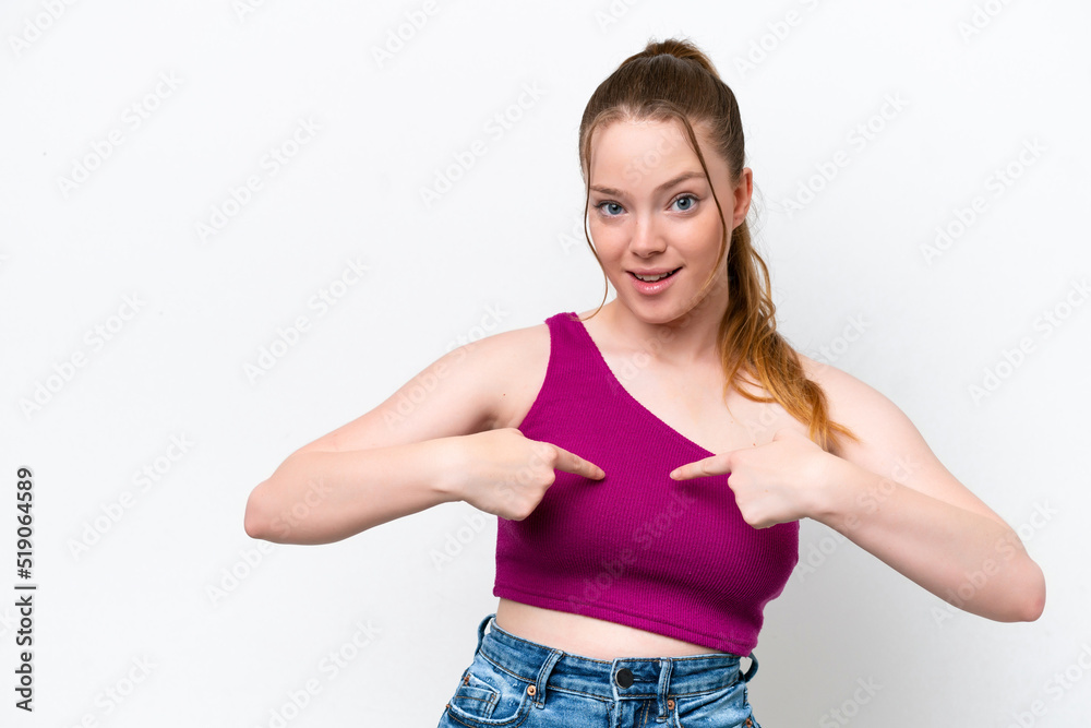 Young caucasian girl isolated on white background pointing to oneself Young caucasian girl isolated on white background pointing to oneself