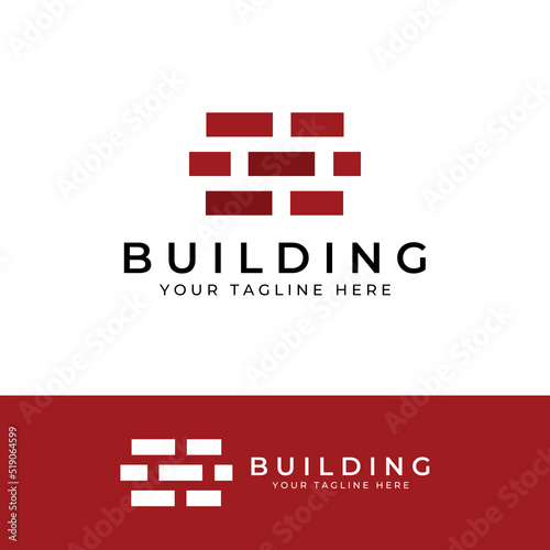 Brick company logo for building construction and wall repair. With vector illustration.