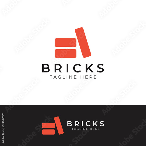 Brick company logo for building construction and wall repair. With vector illustration.