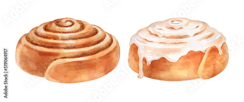 Watercolor illustrations of Cinnamon Rolls
