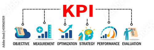 KPI Banner. KPI concept. Key Performance Indicator. Vector Illustration with icons.