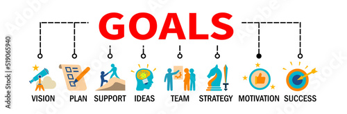 Goals Banner. Goals concept. Goals Vector Illustration with icons.