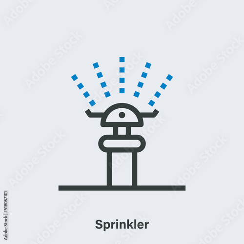 Sprinkler linear vector icon on light backdrop. Isolated pictoram of spreading water