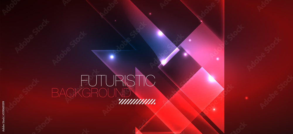 Naklejka premium Background wallpaper neon glowing lines and geometric shapes. Dark wallpaper for concept of AI technology, blockchain, communication, 5G, science, business and technology