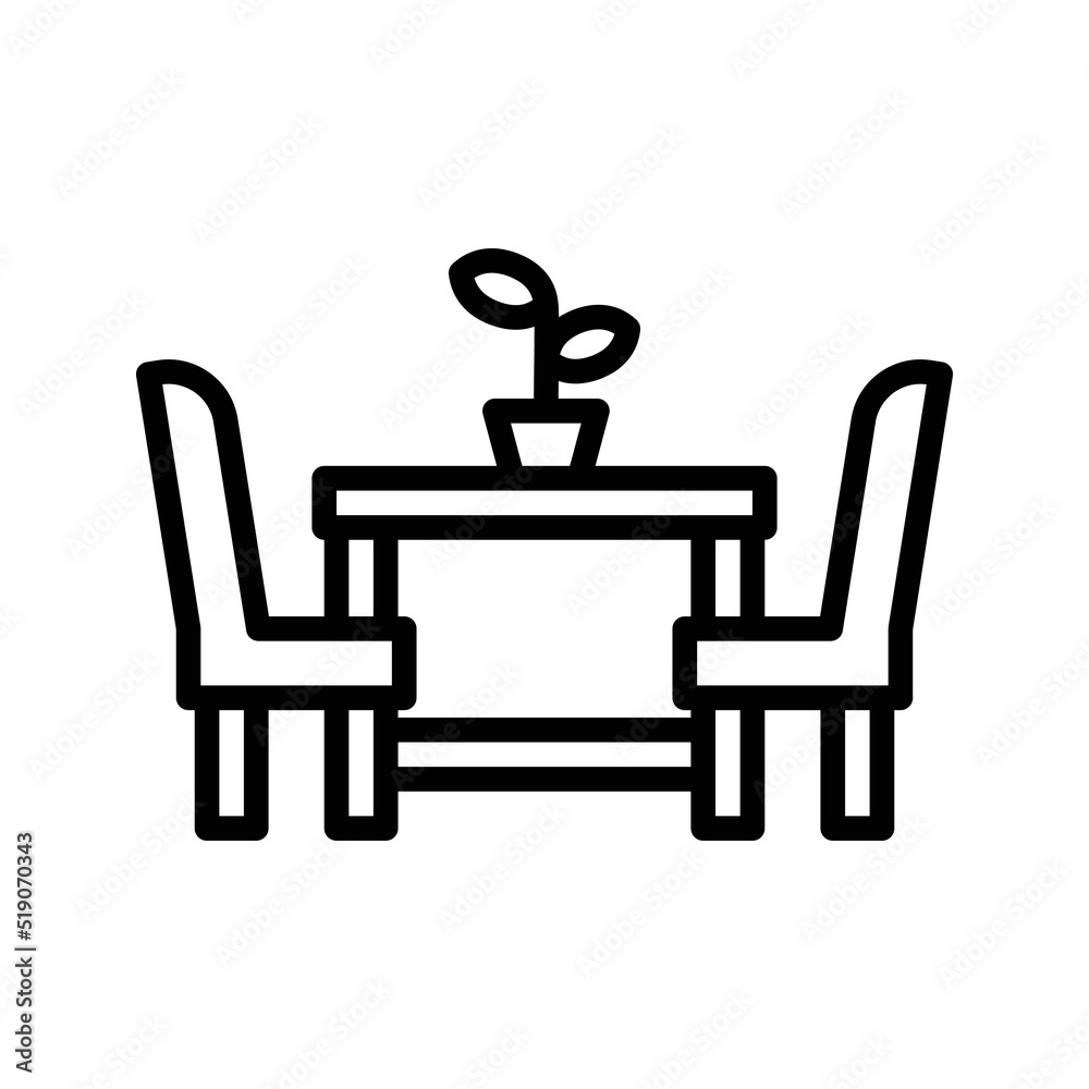 Dining table with chairs icon black outline vector Dining table with chairs icon black outline vector