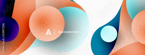 Flowing geometric shapes minimalist abstract background. Round shapes and circles. Wallpaper for concept of AI technology, blockchain, communication, 5G, science, business