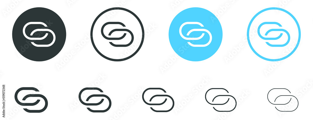 Link icon, internet url symbol connect button	. Chain icon sign, attached link icon, connection symbol sign - obrazy, fototapety, plakaty 