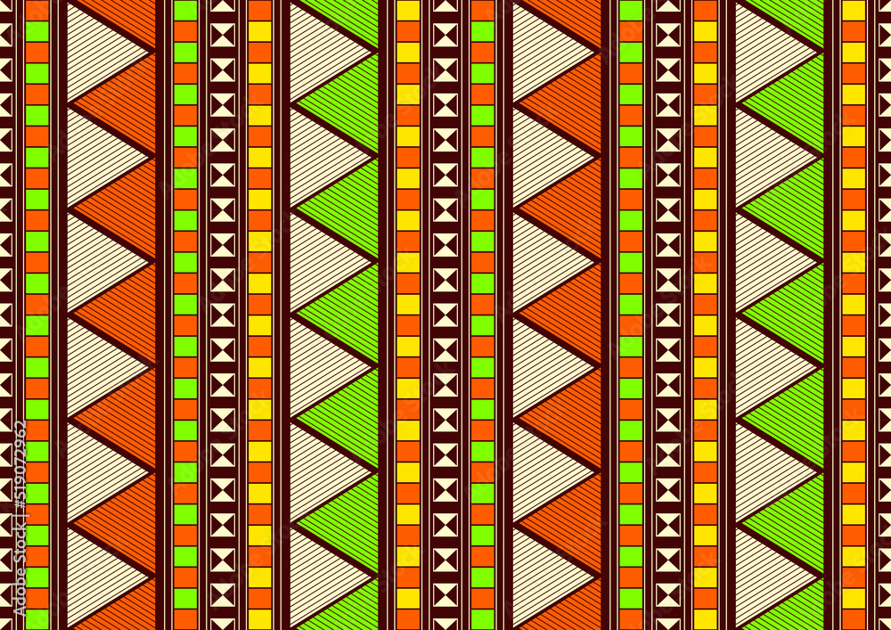 africa abstract seamless pattern, geometric shape, tribal textile art, hand-draw background vibrant colors, fashion artwork for Fabric print, clothes, scarf, shawl, carpet, kerchief, handkerchief vect